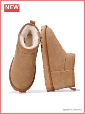 Genuine Suede Fur Lined Ankle Boots Water Resistant Slip On Women